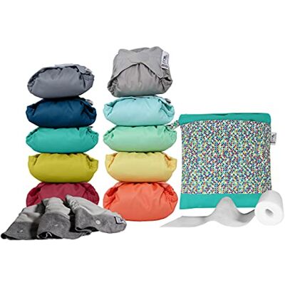 Close Parent – Ensemble de couches en bambou de qualité supérieure en couleurs vives et pastel – Ensemble complet avec rehausseurs, doublures biodégradables et sac fourre-tout – Convient pour les Close Parent – Ensemble de couches en bambou de qualité supérieure en couleurs vives et pastel – Ensemble complet avec rehausseurs, doublures biodégradables et sac fourre-tout – Convient pour les