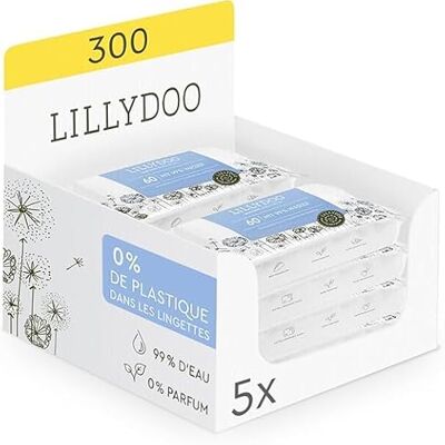 LILLYDOO Lot de 10 paquets de 15 lingettes humides pour bébé avec 99% d'eau, 150 lingettes humides, 100% sans plastique, sans parfum et douces comme du coton et de l'eau LILLYDOO Lot de 10 paquets de 15 lingettes humides pour bébé avec 99% d'eau, 150 lingettes humides, 100% sans plastique, sans parfum et douces comme du coton et de l'eau