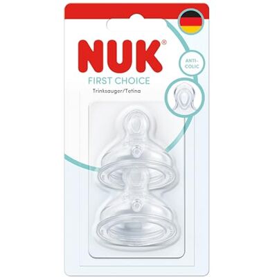NUK First Choice Lot de 2 tétines anti-coliques en silicone pour bébé de 0 mois et plus NUK First Choice Lot de 2 tétines anti-coliques en silicone pour bébé de 0 mois et plus