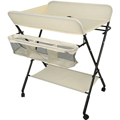 homewell Table à Langer Pliante avec Panier de Rangement, Matelas à Langer Réglable en Hauteur, Ceinture de Sécurité et 4 Roues avec Frein, pour Nouveau-né et Nourrisson, 80 * 66*(92/95/98) cm homewell Table à Langer Pliante avec Panier de Rangement, Matelas à Langer Réglable en Hauteur, Ceinture de Sécurité et 4 Roues avec Frein, pour Nouveau-né et Nourrisson, 80 * 66*(92/95/98) cm