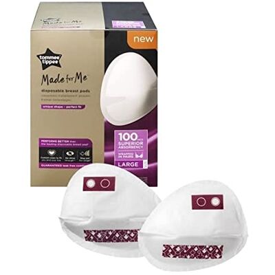 Tommee Tippee Made for Me Lot de 100 coussinets d'allaitement jetables au quotidien, profilés, doux, super absorbants et anti-fuite, blanc, taille L Tommee Tippee Made for Me Lot de 100 coussinets d'allaitement jetables au quotidien, profilés, doux, super absorbants et anti-fuite, blanc, taille L
