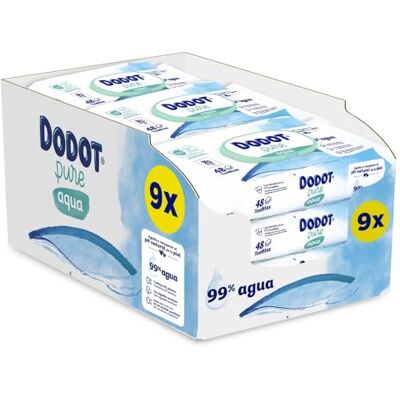 DODOT Pure Aqua Lingettes pour bébé 9 paquets de 48 unités = 432 lingettes, aide à restaurer le pH naturel de la peau, 99% d'eau DODOT Pure Aqua Lingettes pour bébé 9 paquets de 48 unités = 432 lingettes, aide à restaurer le pH naturel de la peau, 99% d'eau