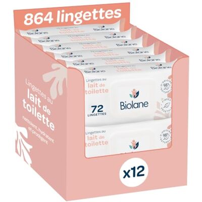Biolane Pack de 12 Lingettes bebe au lait de toilette Bébé 864 Lingettes bébé Nettoie et hydrate Peaux sensibles 98% d'origine naturelle -Fabriqué en France Biolane Pack de 12 Lingettes bebe au lait de toilette Bébé 864 Lingettes bébé Nettoie et hydrate Peaux sensibles 98% d'origine naturelle -Fabriqué en France