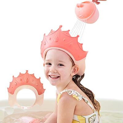 FUSACONY Bonnet de douche pour enfant et bébé, bonnet de shampoing réglable, protection de shampooing pour enfants, lavage des cheveux sans larmes, pour 0 à 9 ans, couronne rouge FUSACONY Bonnet de douche pour enfant et bébé, bonnet de shampoing réglable, protection de shampooing pour enfants, lavage des cheveux sans larmes, pour 0 à 9 ans, couronne rouge