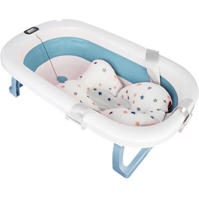 homewell Baignoire Bebe Pliable Coussin Support et Thermomètre, 0-24 Mois, Douche de Voyage Portable, Baignoire Enfant Convient aux Nouveau, 76 * 45 * 18cm (Bleu) homewell Baignoire Bebe Pliable Coussin Support et Thermomètre, 0-24 Mois, Douche de Voyage Portable, Baignoire Enfant Convient aux Nouveau, 76 * 45 * 18cm (Bleu)