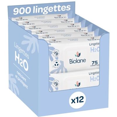 Biolane Lingettes bébé à l'eau 900 Lingettes Lot de 12x75 Nettoyage doux et efficace Dès la naissance Qualité Française Biolane Lingettes bébé à l'eau 900 Lingettes Lot de 12x75 Nettoyage doux et efficace Dès la naissance Qualité Française