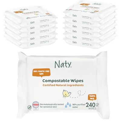 Naty Lingettes Humides - Sensibles, Sans Parfum, Pack Voyage Naty Lingettes Humides - Sensibles, Sans Parfum, Pack Voyage