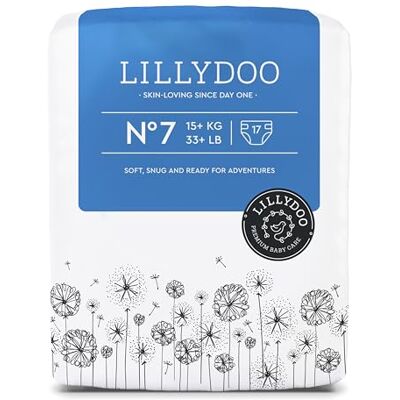 LILLYDOO Couches Bébé Hypoallergéniques, Taille 7 (15+ kg), 17 pièces, Ultra Douces et Absorbantes, sans Parfum et Lotion pour les peaux sensibles, Testées dermatologiquement LILLYDOO Couches Bébé Hypoallergéniques, Taille 7 (15+ kg), 17 pièces, Ultra Douces et Absorbantes, sans Parfum et Lotion pour les peaux sensibles, Testées dermatologiquement