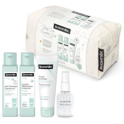 Suavinex , Beauty Case en tissu, coffret cadeau bébé avec cosmétiques : shampooing gel 100 ml + lotion hydratante 100 ml + crème couche 75 ml + cologne bébé 50 ml format voyage rêves beige Suavinex , Beauty Case en tissu, coffret cadeau bébé avec cosmétiques : shampooing gel 100 ml + lotion hydratante 100 ml + crème couche 75 ml + cologne bébé 50 ml format voyage rêves beige