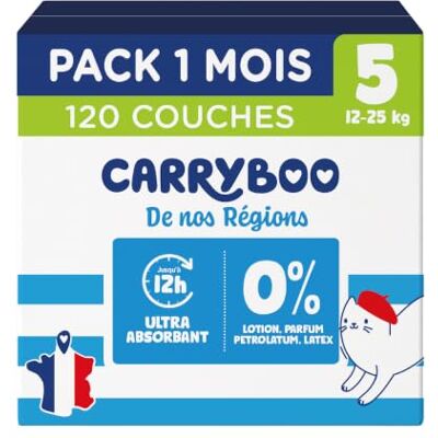 CARRYBOO De Nos Régions Couches Taille 5 7-18 kg Couches Jetables Origine France >Soins Bébés Local et Ecologique Composition Naturelle Prix Accessible 120 Articles 1 Mois CARRYBOO De Nos Régions Couches Taille 5 7-18 kg Couches Jetables Origine France >Soins Bébés Local et Ecologique Composition Naturelle Prix Accessible 120 Articles 1 Mois