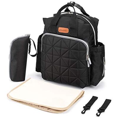 SONARIN Élégant imperméable Sac à Dos à Langer Bébé étanche avec Matelas à langer,sangle de poussette,Sac à Couches,Interface USB,Grande Capacité(Noir) SONARIN Élégant imperméable Sac à Dos à Langer Bébé étanche avec Matelas à langer,sangle de poussette,Sac à Couches,Interface USB,Grande Capacité(Noir)