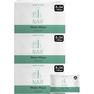 Naïf lingettes humides sans plastique 1296 pièces (24 x 54 lingettes humides) soin des fesses, du corps et du visage de bébé 99% d'eau 0% de parfum et d'alcool Naïf lingettes humides sans plastique 1296 pièces (24 x 54 lingettes humides) soin des fesses, du corps et du visage de bébé 99% d'eau 0% de parfum et d'alcool