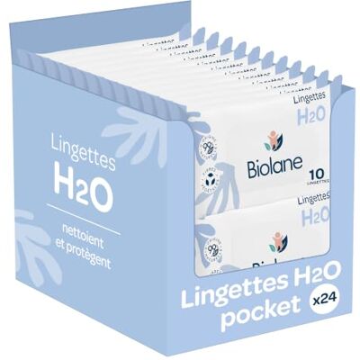 Biolane Lingettes bebe H2O à l'eau Pocket Bébé Lot de 24x10 (240 lingettes) Peaux sensibles Nettoie et protège, le visage et le siège Fabriqué en France Biolane Lingettes bebe H2O à l'eau Pocket Bébé Lot de 24x10 (240 lingettes) Peaux sensibles Nettoie et protège, le visage et le siège Fabriqué en France