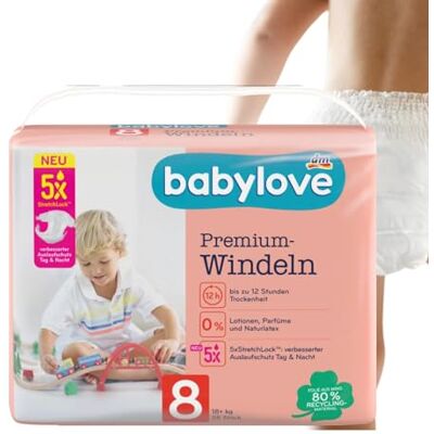 Babylove Couches Premium Taille 8 XXL 18+ kg, 28 pièces Babylove Couches Premium Taille 8 XXL 18+ kg, 28 pièces