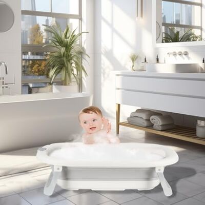 LANTUS Bac pliable pour bébé, baignoire pliable pour bébé, design extérieur – bouchon d'échappement et indicateur de température – 43 x 71 x 18,5 cm (gris) LANTUS Bac pliable pour bébé, baignoire pliable pour bébé, design extérieur – bouchon d'échappement et indicateur de température – 43 x 71 x 18,5 cm (gris)