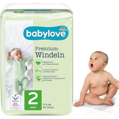 Babylove Lot de 42 couches extra douces de qualité supérieure Taille 2, mini 3-6 kg Babylove Lot de 42 couches extra douces de qualité supérieure Taille 2, mini 3-6 kg