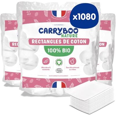 CARRYBOO Carrés Cotons Bébé 100% Bio Peaux Normales & Sensibles Lot de 6 Ultra Doux & Résistants Hypoallergéniques Blanchis sans chlore Pour toute la famille Pack 1080 cotons CARRYBOO Carrés Cotons Bébé 100% Bio Peaux Normales & Sensibles Lot de 6 Ultra Doux & Résistants Hypoallergéniques Blanchis sans chlore Pour toute la famille Pack 1080 cotons