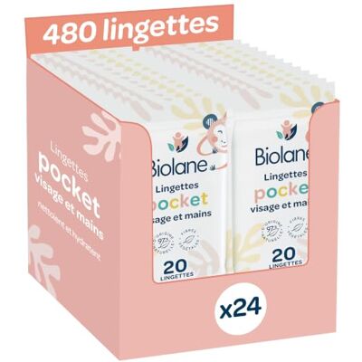 Biolane Pack 24 Lingettes bébé pocket visage et mains 480 Lingettes nettoyantes (24x20) Nettoie et protège Peaux Sensibles 97% d'ingrédients naturels Fabriqué en France Biolane Pack 24 Lingettes bébé pocket visage et mains 480 Lingettes nettoyantes (24x20) Nettoie et protège Peaux Sensibles 97% d'ingrédients naturels Fabriqué en France
