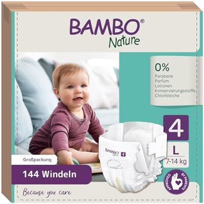 Bambo Nature Lot de 6 paquets de 24 couches Taille 4 (7-14 kg) Bambo Nature Lot de 6 paquets de 24 couches Taille 4 (7-14 kg)