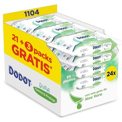 DODOT Lot de 24 paquets de 46 lingettes pures apaisantes et protectrices pour bébé = 46 lingettes, aide à restaurer le pH naturel de la peau, une goutte d'aloe vera DODOT Lot de 24 paquets de 46 lingettes pures apaisantes et protectrices pour bébé = 46 lingettes, aide à restaurer le pH naturel de la peau, une goutte d'aloe vera