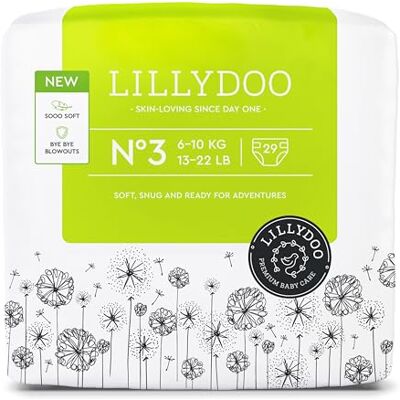 LILLYDOO Couches Bébé Hypoallergéniques, Taille 3 (6-10 kg), 29 pièces, Ultra Douces et Absorbantes, sans Parfum et Lotion pour les peaux sensibles, Testées dermatologiquement LILLYDOO Couches Bébé Hypoallergéniques, Taille 3 (6-10 kg), 29 pièces, Ultra Douces et Absorbantes, sans Parfum et Lotion pour les peaux sensibles, Testées dermatologiquement