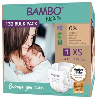 Bambo Nature Lot de 6 couches écologiques de qualité supérieure, taille 1 (2-4 kg), couches écologiques pour nouveau-né, protection améliorée contre les fuites, sûres et confortables, essentiels pour Bambo Nature Lot de 6 couches écologiques de qualité supérieure, taille 1 (2-4 kg), couches écologiques pour nouveau-né, protection améliorée contre les fuites, sûres et confortables, essentiels pour
