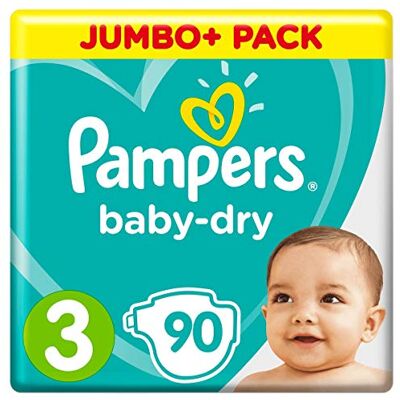 Pampers Couches Taille 3 (5-9 kg) Baby Dry, 90 couches Jumbo+ Pack Pampers Couches Taille 3 (5-9 kg) Baby Dry, 90 couches Jumbo+ Pack