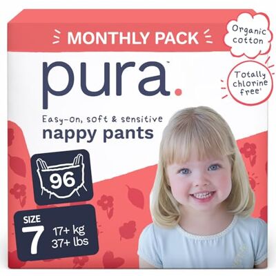 Pura Couche Eco-Size 7 (17 kg+), 6 x 16 couches (96 au total), hypoallergénique pour peaux sensibles Pura Couche Eco-Size 7 (17 kg+), 6 x 16 couches (96 au total), hypoallergénique pour peaux sensibles