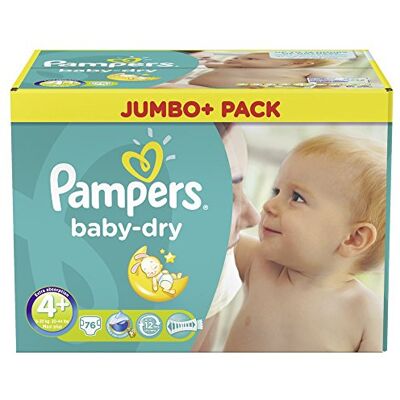 Pampers Baby Dry taille 4+ Maxi Plus de 9-20 kg Jumbo+Pack 76 Couches Pampers Baby Dry taille 4+ Maxi Plus de 9-20 kg Jumbo+Pack 76 Couches