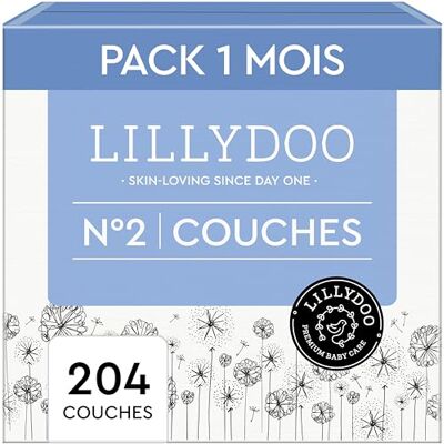 LILLYDOO Couches Bébé Hypoallergéniques, Taille 2 (4-8 kg), Box mensuelle (204 pièces), Ultra Douces et Absorbantes, sans Parfum et Lotion pour les peaux sensibles, Testées dermatologiquement LILLYDOO Couches Bébé Hypoallergéniques, Taille 2 (4-8 kg), Box mensuelle (204 pièces), Ultra Douces et Absorbantes, sans Parfum et Lotion pour les peaux sensibles, Testées dermatologiquement