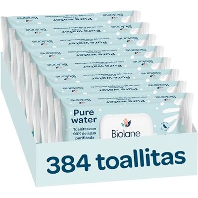 Biolane Lot de 384 lingettes pour bébé (8 packs de 48 unités), 99% d'eau purifiée, 4 ingrédients seulement, sans parfum, peau sensible, nouveau-né, fibres 100% végétales, sans plastique Biolane Lot de 384 lingettes pour bébé (8 packs de 48 unités), 99% d'eau purifiée, 4 ingrédients seulement, sans parfum, peau sensible, nouveau-né, fibres 100% végétales, sans plastique