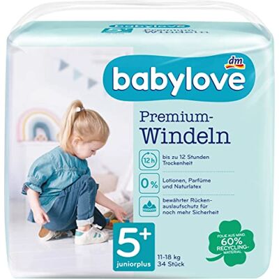 Babylove Lot de 34 couches Premium Active Plus Taille 5+ Juniorplus 13-27 kg Babylove Lot de 34 couches Premium Active Plus Taille 5+ Juniorplus 13-27 kg