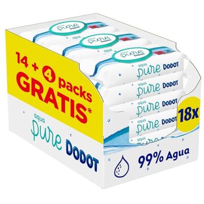 DODOT Aqua Pure Lot de 18 paquets de lingettes nettoyantes pour bébé 99% d'eau, 864 lingettes (18 x 48) DODOT Aqua Pure Lot de 18 paquets de lingettes nettoyantes pour bébé 99% d'eau, 864 lingettes (18 x 48)