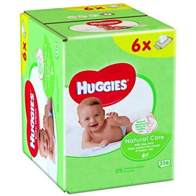 HUGGIES Natural Care Lot de 6 paquets de 336 lingettes pour bébé HUGGIES Natural Care Lot de 6 paquets de 336 lingettes pour bébé