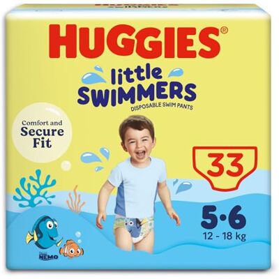 HUGGIES Little Swimmers Maillots de bain jetables pour bébés, Taille 5-6 (12-18 kg), couches-culottes, Unisexe 33 Pièces HUGGIES Little Swimmers Maillots de bain jetables pour bébés, Taille 5-6 (12-18 kg), couches-culottes, Unisexe 33 Pièces