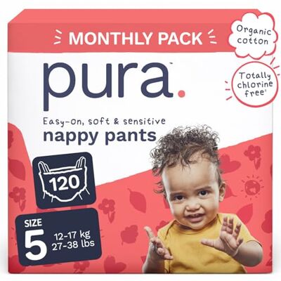 Pura Culottes Eco taille 5 (12-17 kg), 120 au total en 6 paquets, jetables pour peaux sensibles et inclinées aux allergies, hypoallergéniques Pura Culottes Eco taille 5 (12-17 kg), 120 au total en 6 paquets, jetables pour peaux sensibles et inclinées aux allergies, hypoallergéniques