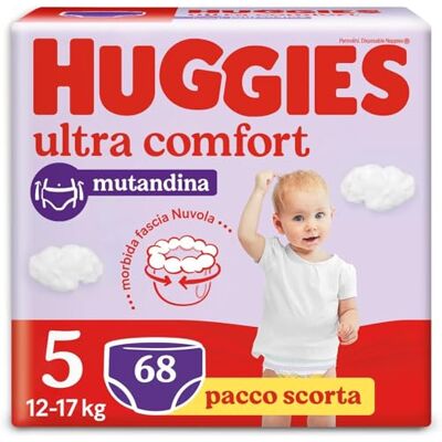 HUGGIES Ultra Comfort, Couches Taille 5 (12-17 Kg), Culotte respirante, Pack de stock, 68 Pcs HUGGIES Ultra Comfort, Couches Taille 5 (12-17 Kg), Culotte respirante, Pack de stock, 68 Pcs
