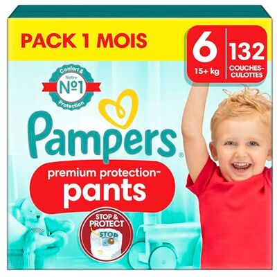 Pampers Couches-Culottes Premium Protection Pants Taille 6 (15+ kg), 132 Couches-Culottes Bébé, Pack 1 Mois, Notre N°1 Pour Le Confort et La Protection, Maintenant avec Plus de Culottes Pampers Couches-Culottes Premium Protection Pants Taille 6 (15+ kg), 132 Couches-Culottes Bébé, Pack 1 Mois, Notre N°1 Pour Le Confort et La Protection, Maintenant avec Plus de Culottes