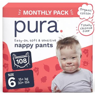 Pura Culottes Éco-Taille 6 (15kg+), 6 x 18 Jetables pour Peaux Sensibles et Sujettes aux Allergies, Hypoallergéniques Pura Culottes Éco-Taille 6 (15kg+), 6 x 18 Jetables pour Peaux Sensibles et Sujettes aux Allergies, Hypoallergéniques