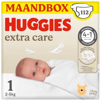 HUGGIES Couches pour Bébé Extra Care, Taille 1 (2-5 kg), 4 x 28 Unités HUGGIES Couches pour Bébé Extra Care, Taille 1 (2-5 kg), 4 x 28 Unités