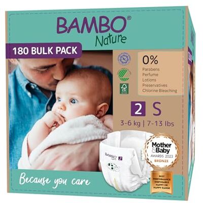 Bambo Nature Couches écologiques de qualité supérieure, taille 2 (3-6 kg), mini, 180 couches éco-étiquetées, protection améliorée contre les fuites, couches sûres et confortables pour bébé Bambo Nature Couches écologiques de qualité supérieure, taille 2 (3-6 kg), mini, 180 couches éco-étiquetées, protection améliorée contre les fuites, couches sûres et confortables pour bébé
