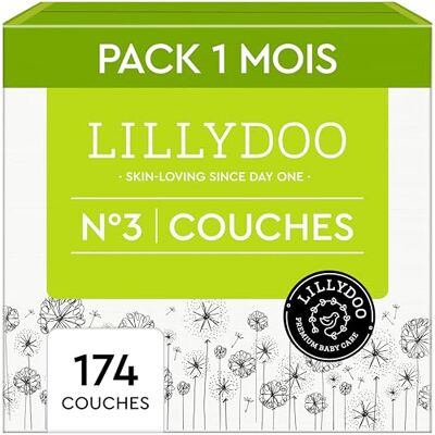 LILLYDOO Couches Bébé Hypoallergéniques, Taille 3 (6-10 kg), Box mensuelle (174 pièces), Ultra Douces et Absorbantes, sans Parfum et Lotion pour les peaux sensibles, Testées dermatologiquement LILLYDOO Couches Bébé Hypoallergéniques, Taille 3 (6-10 kg), Box mensuelle (174 pièces), Ultra Douces et Absorbantes, sans Parfum et Lotion pour les peaux sensibles, Testées dermatologiquement