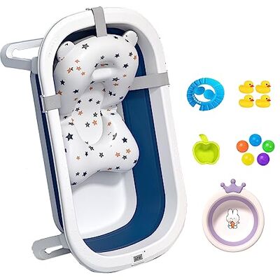 xixi-home Baignoire pliable pour bébé pour nouveau-né, lavabo de douche portable avec coussin coussinet, thermomètre, mini bassin de jeu, support antidérapant, pour nouveau-né de 0 à 4 ans (bleu marine) xixi-home Baignoire pliable pour bébé pour nouveau-né, lavabo de douche portable avec coussin coussinet, thermomètre, mini bassin de jeu, support antidérapant, pour nouveau-né de 0 à 4 ans (bleu marine)