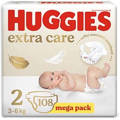 HUGGIES Couches Extra Care Bébé Taille 2 (3-6 Kg) Lot de 108 couches (Megapack) HUGGIES Couches Extra Care Bébé Taille 2 (3-6 Kg) Lot de 108 couches (Megapack)