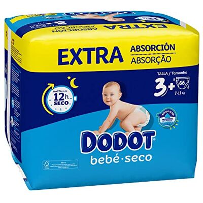 DODOT Bébé Sec Extra Jumbo Pack Taille 3-66 pcs. DODOT Bébé Sec Extra Jumbo Pack Taille 3-66 pcs.