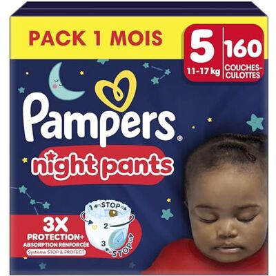 Pampers Night Pants Couches-Culottes Pour La Nuit Taille 5 (12-17kg), 160 Couches-Culottes Bébé, Pack 1 Mois, avec une Protection Renforcée pour la Nuit, Maintenant avec Plus de Culottes Pampers Night Pants Couches-Culottes Pour La Nuit Taille 5 (12-17kg), 160 Couches-Culottes Bébé, Pack 1 Mois, avec une Protection Renforcée pour la Nuit, Maintenant avec Plus de Culottes