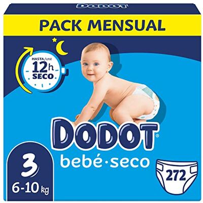 DODOT Lot de 272 couches avec protection anti-fuite pour bébé Taille 3 (6-10 kg), Pack mensuel DODOT Lot de 272 couches avec protection anti-fuite pour bébé Taille 3 (6-10 kg), Pack mensuel