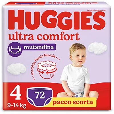 HUGGIES Ultra Comfort, Couches Taille 4 (9-14 Kg), Culotte respirante, Lot de 72 HUGGIES Ultra Comfort, Couches Taille 4 (9-14 Kg), Culotte respirante, Lot de 72