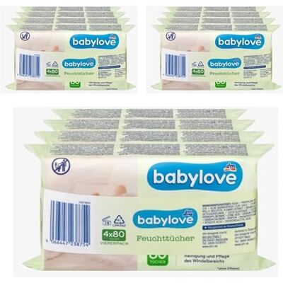 Babylove Vorteils Lot de 12 paquets de 80 lingettes humides, 960 lingettes à l'aloe vera et à la camomille Babylove Vorteils Lot de 12 paquets de 80 lingettes humides, 960 lingettes à l'aloe vera et à la camomille