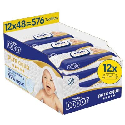 DODOT Pure Aqua Lingettes pour bébé, 0% plastique, 14 paquets de 48 unités = 672 lingettes, élaborées avec 99% d'eau pour un nettoyage délicat DODOT Pure Aqua Lingettes pour bébé, 0% plastique, 14 paquets de 48 unités = 672 lingettes, élaborées avec 99% d'eau pour un nettoyage délicat